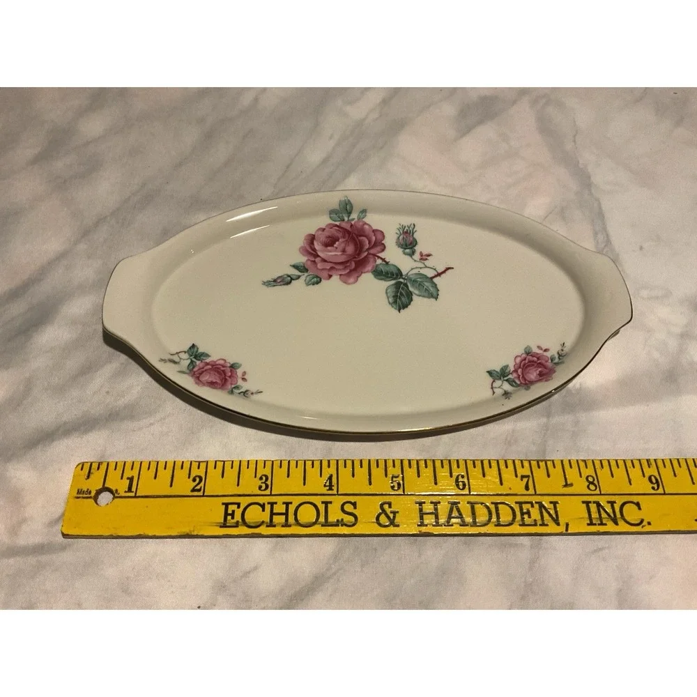 Vintage Bareuther Bavaria Germany Rose Oval Dish w/Gold‎ Trim